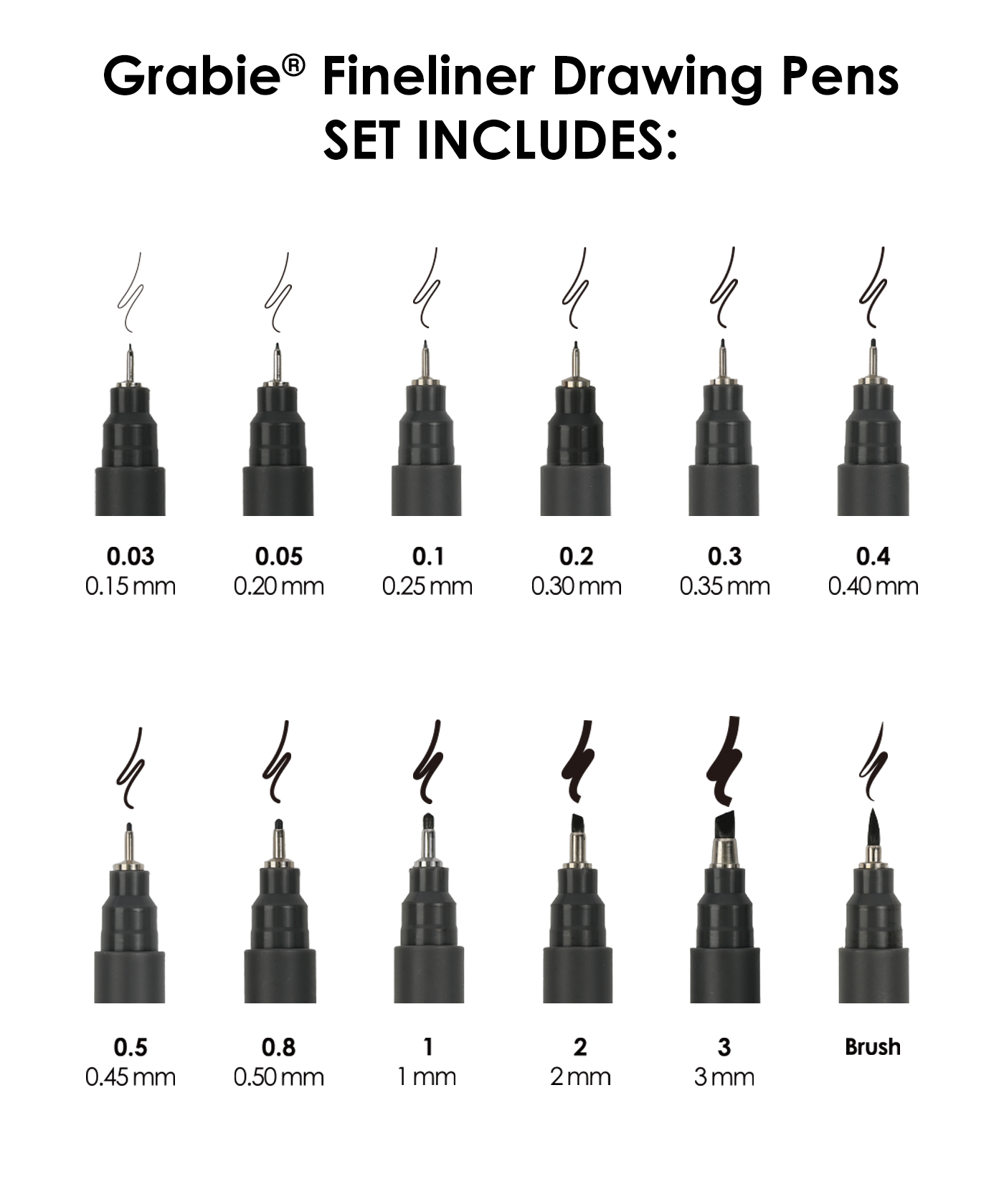 Drawing Pen Set Of 12 (Fineliner) By Grabie