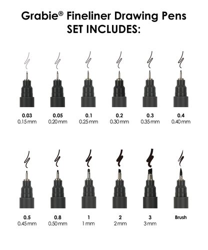 Drawing Pen Set Of 12 (Fineliner) By Grabie