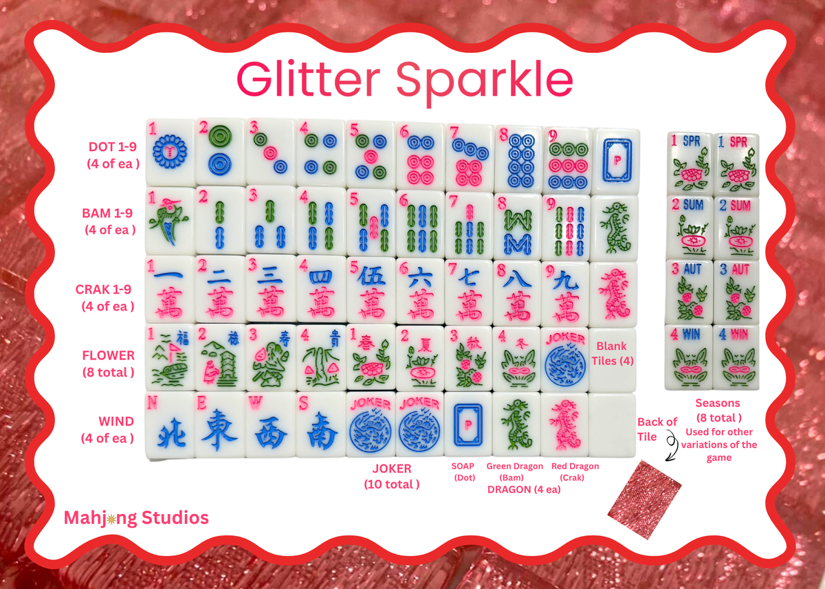 Mahjong Studios Glitter Sparkle Mahjong Tile Set | 166 Tiles Pink Bundle