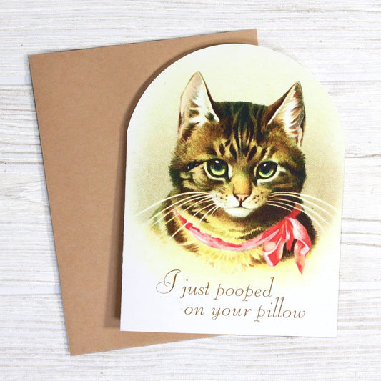 Greeting Card; I Just Pooped on Your Pillow (Funny Cat Lover Card)
