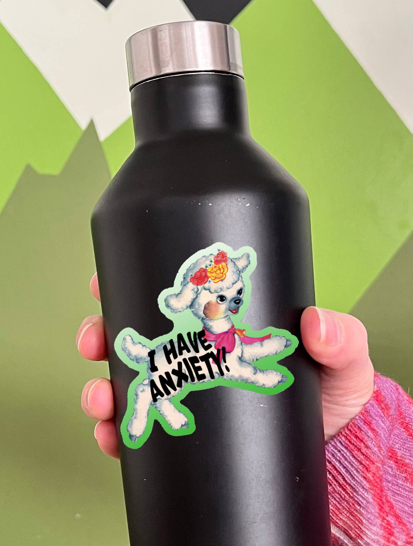 Vinyl Sticker; I Have Anxiety (Cute Lamb, Funny Retro Style)