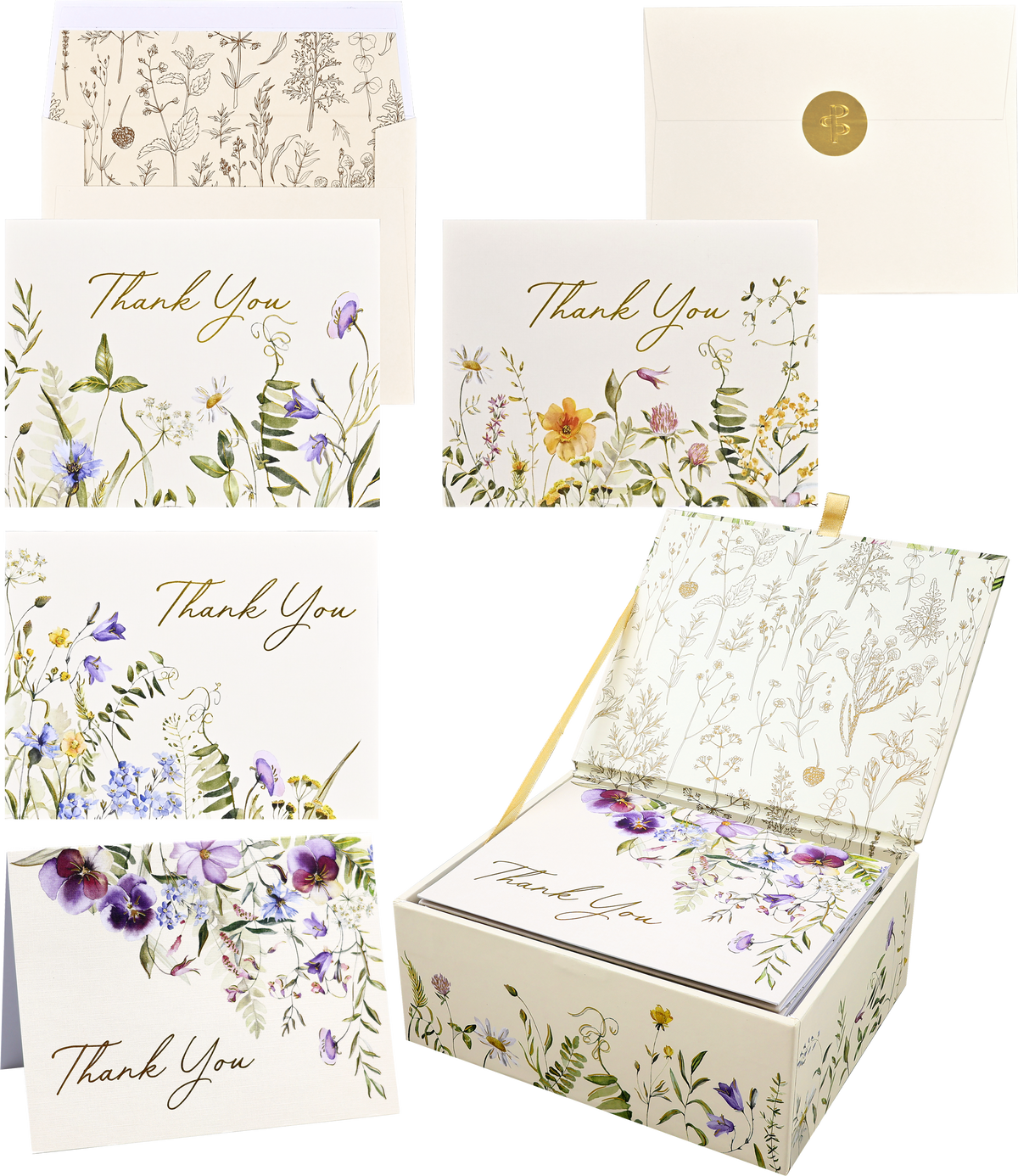 Premium Thank You Note Card Set; Wildflowers