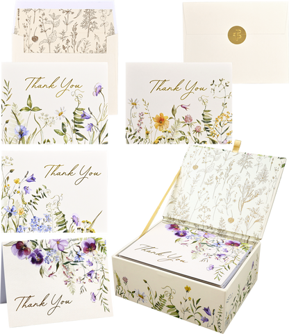 Premium Thank You Note Card Set; Wildflowers