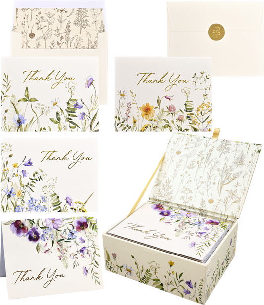 Premium Thank You Note Card Set; Wildflowers