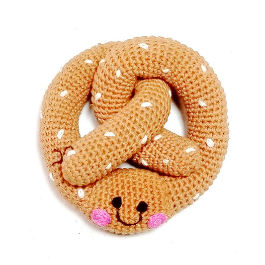 Crochet Rattle; Friendly Pretzel (Handmade Plush Toy)