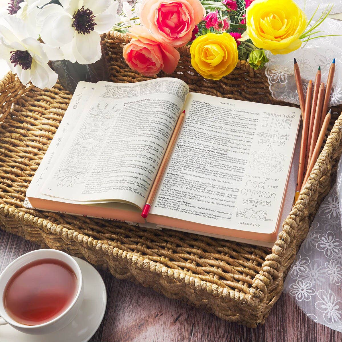 KJV My Creative Bible; Faux Leather White Floral Printed