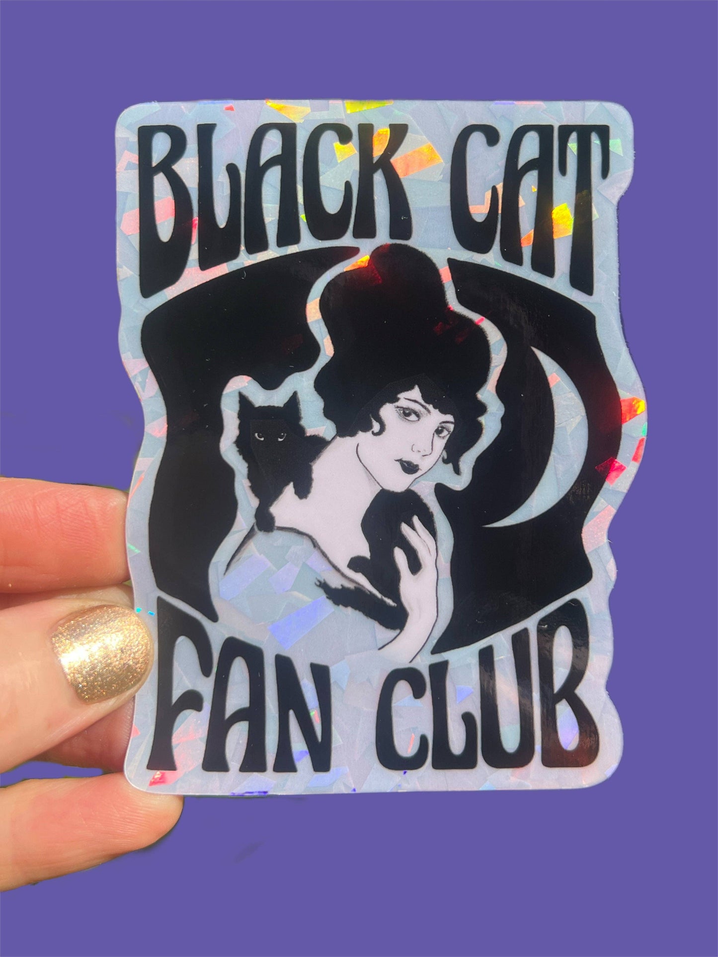Vinyl Sticker; Black Cat Fan Club (3 Inch Holographic)