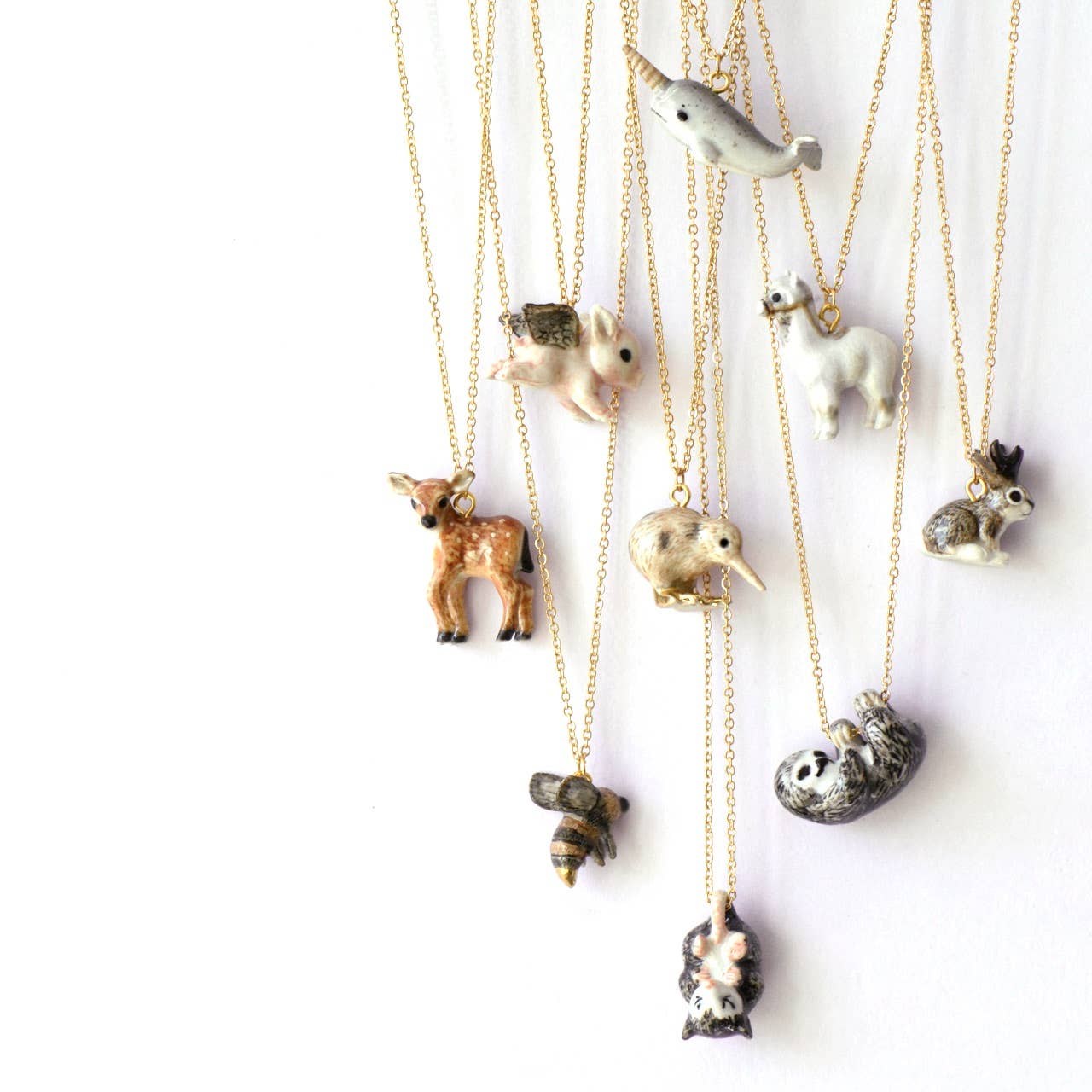 Necklace; Axolotl By Camp Hollow (Hand-Painted Porcelain, 24K Gold Steel Chain)