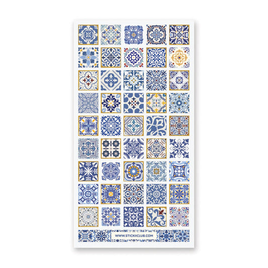 Sticker Sheet; Azure Whimsy Tiles