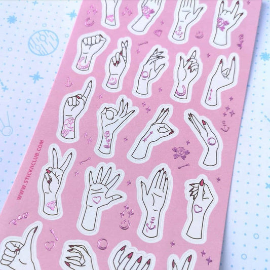 Sticker Sheet; Tattoo Hands