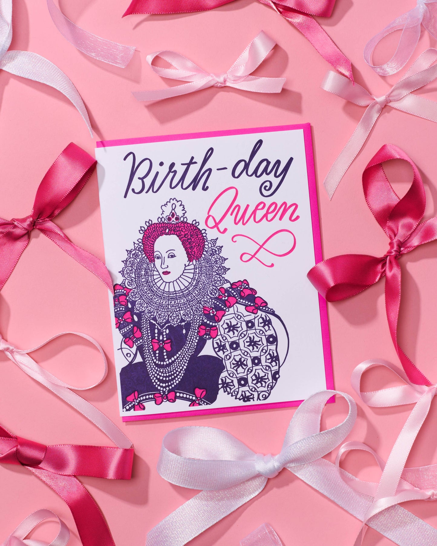 Birthday Card; Birthday Queen (Letterpress Card - Girly, Bow)