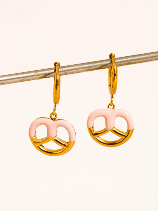 Pretzel Charm Hoop Earrings; Prezzy (18K Gold, Non-Tarnish)