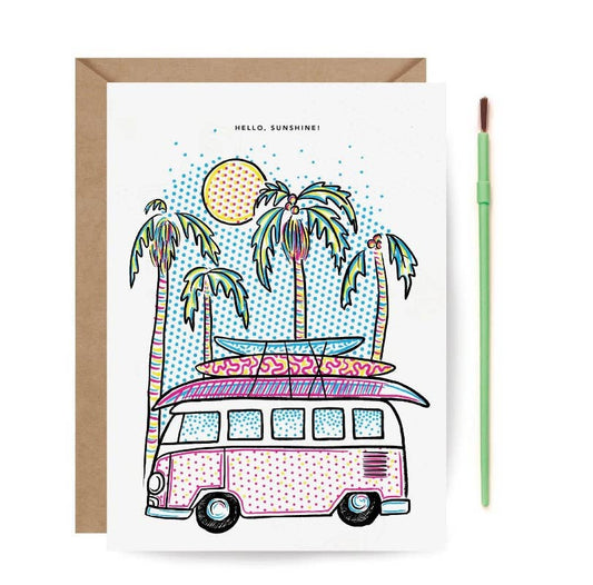 Greeting Card; Surfer Van (Paint With Water)