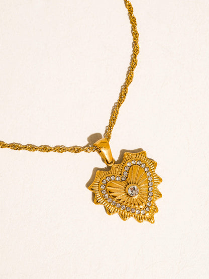 Heart Pendant Necklace; Valea (18K Gold, Non-Tarnish, CZ)