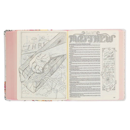 KJV My Creative Bible; Faux Leather White Floral Printed