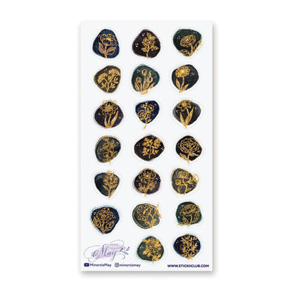 Sticker Sheet; Golden Floral Seals