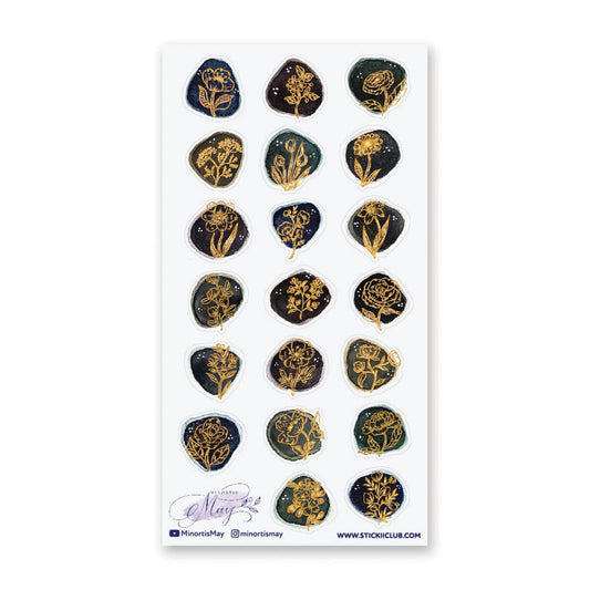 Sticker Sheet; Golden Floral Seals