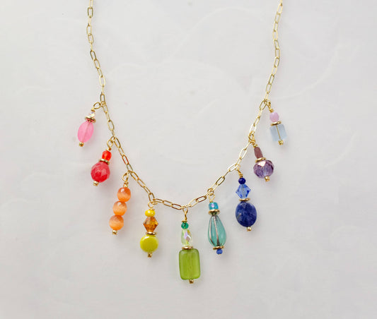 Charm Necklace; Rainbow Mosaic By Jill Makes