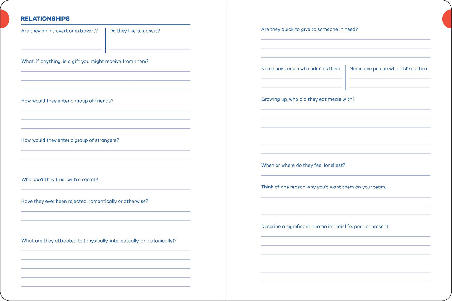 Journal; A Writer’s Journal for Creating Characters
