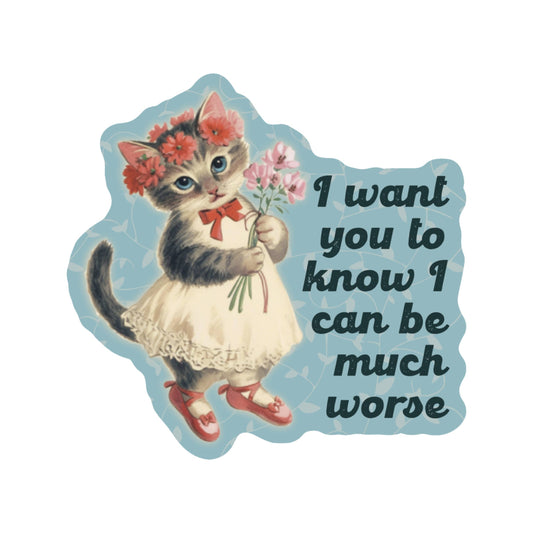 Vinyl Sticker; Fiesty Kitty (Funny Retro Cat)