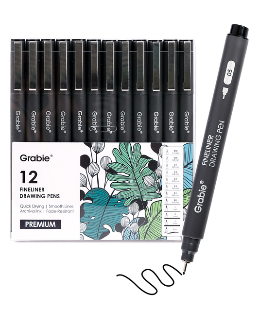Drawing Pen Set Of 12 (Fineliner) By Grabie