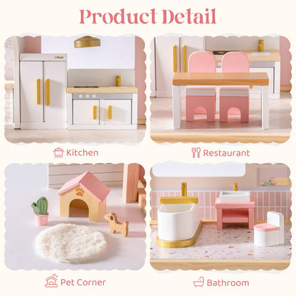 Wooden Dollhouse Furniture Set | 28 Pieces Pink | ROBUD