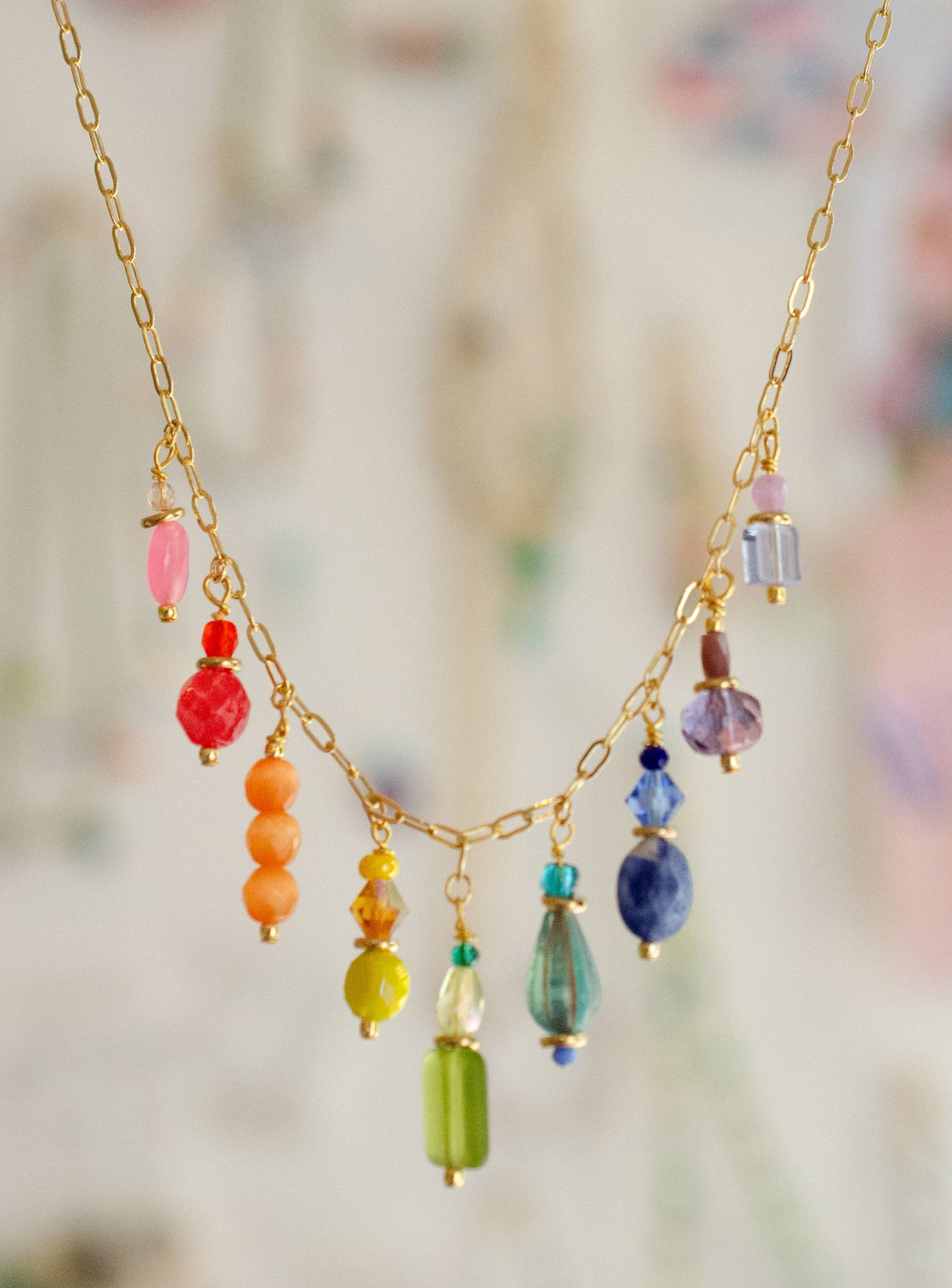 Charm Necklace; Rainbow Mosaic By Jill Makes