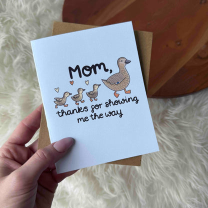 Mother's Day Card; Mother Duck and Ducklings (Light Blue)