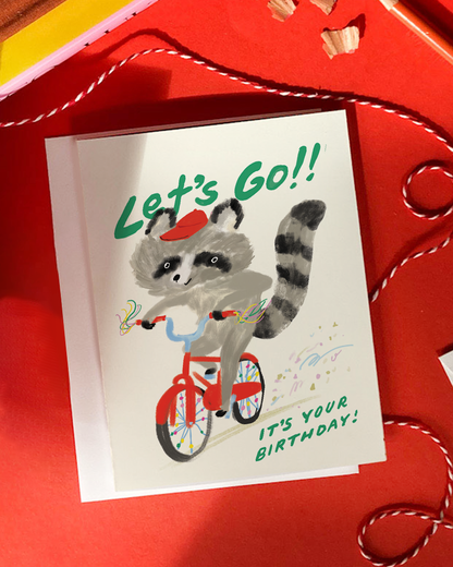 Birthday Card; Let's Go Raccoon (Funny Raccoon)