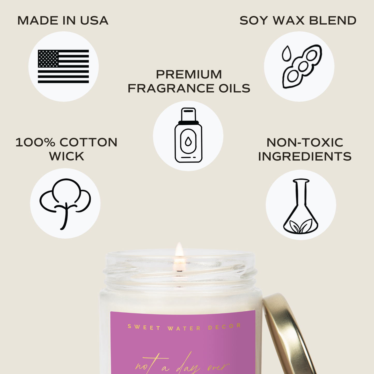 Soy Candle; Not A Day Over Fabulous 9oz (Gold Foil, 40+hrs Burn Time) By Sweet Water Decor