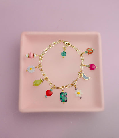 Bracelet; Ladybird Flower Charm (Colorful, Gold) By Jill Makes