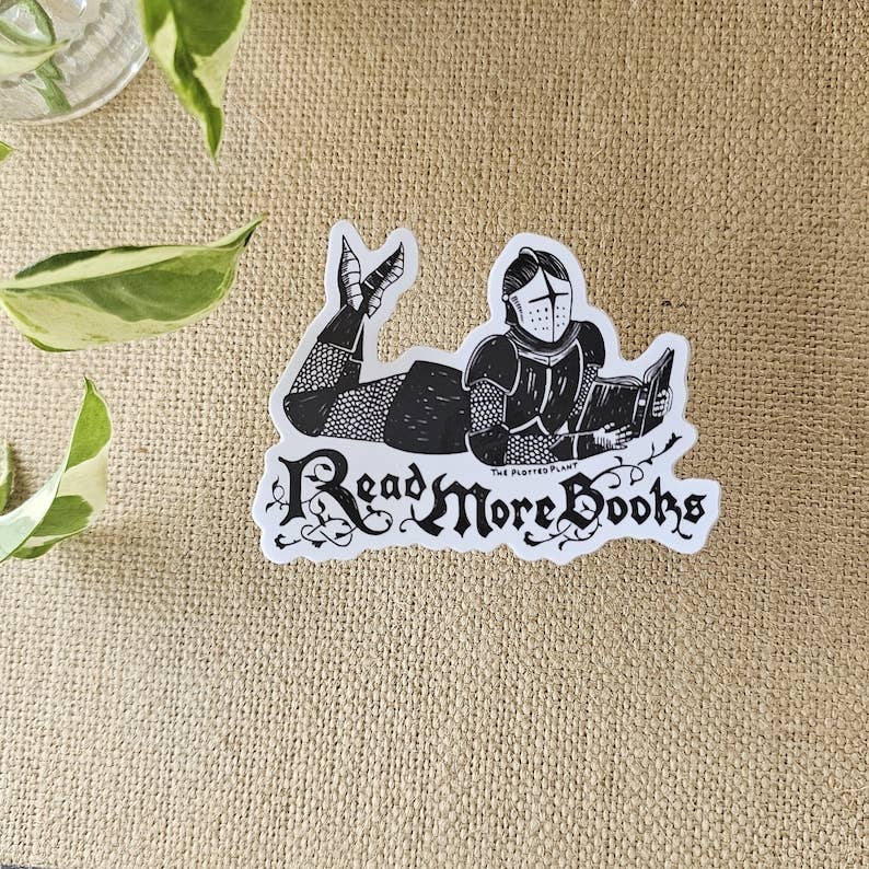 Read More Books Sticker, Knight Reading Book