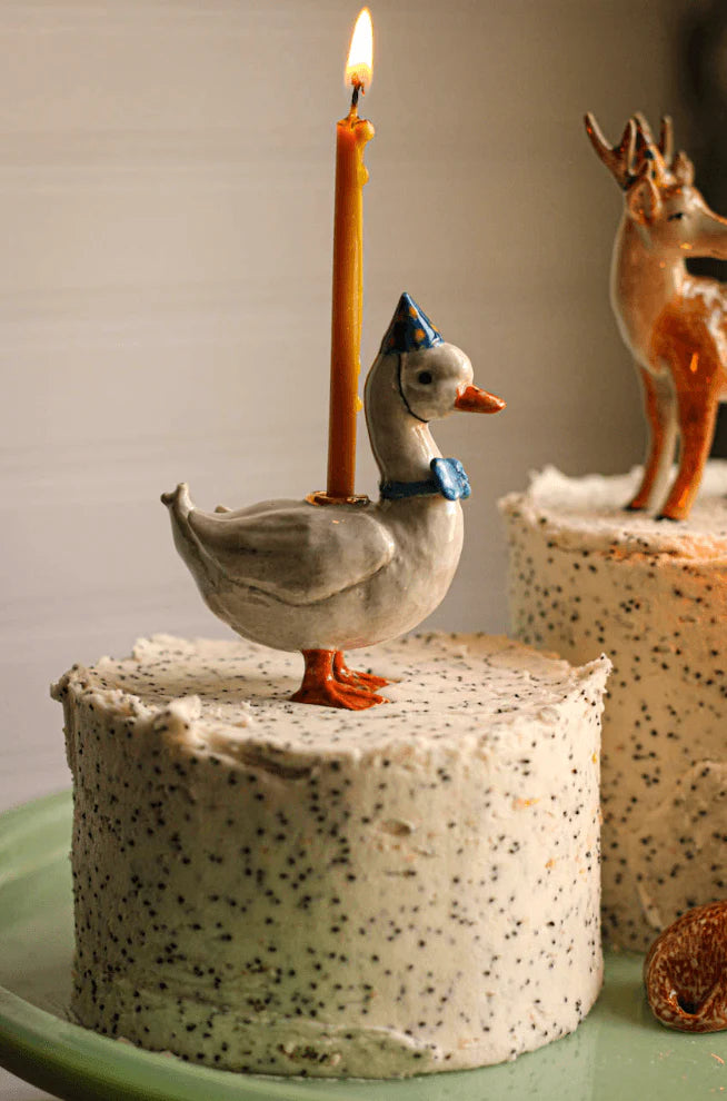Camp Hollow Cake Topper; Goose with Blue Bow (Hand-Painted Porcelain)