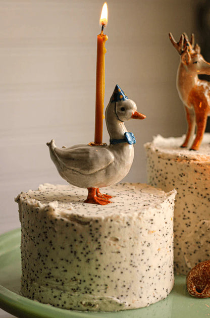 Camp Hollow Cake Topper; Goose with Blue Bow (Hand-Painted Porcelain)