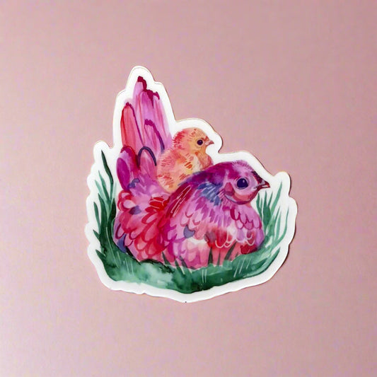 Vinyl Sticker; Mama Hen and Baby Chicken - Made By Shellie