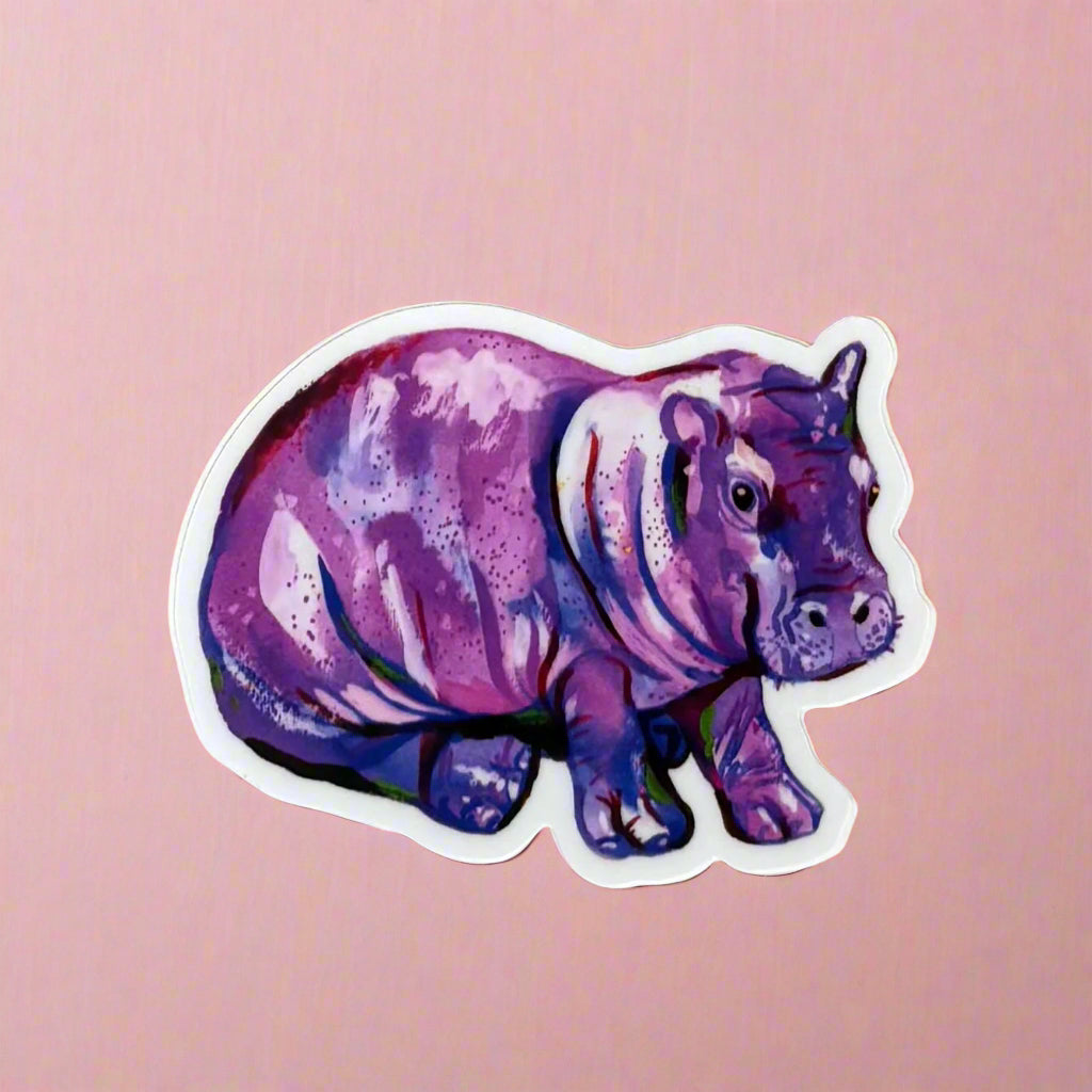 Vinyl Sticker; Purple Hippopotamus - Made By Shellie
