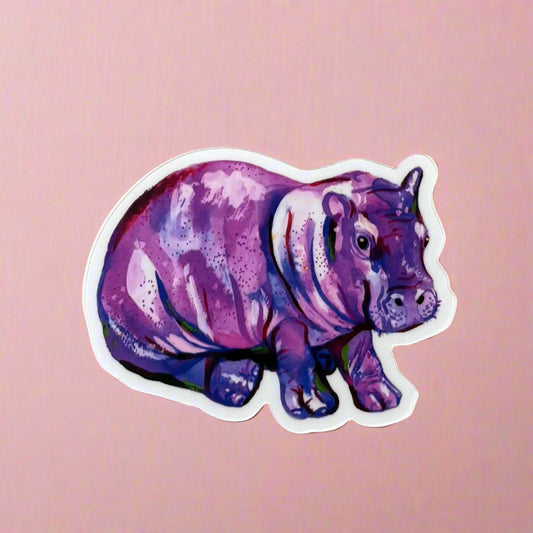 Vinyl Sticker; Purple Hippopotamus - Made By Shellie