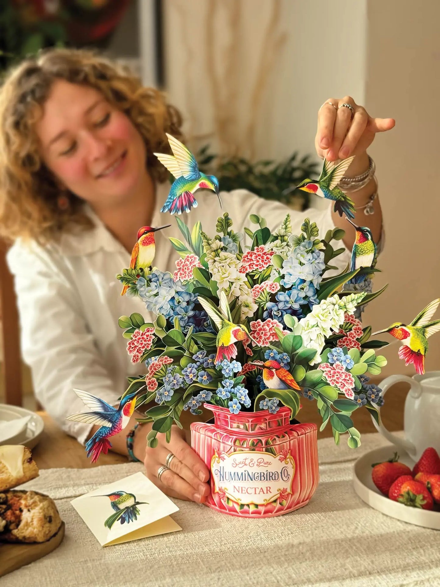 Pop-Up Greeting Card; Hummingbird Oasis