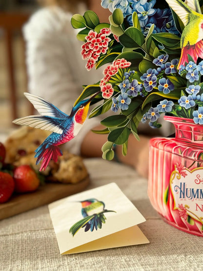 Pop-Up Greeting Card; Hummingbird Oasis