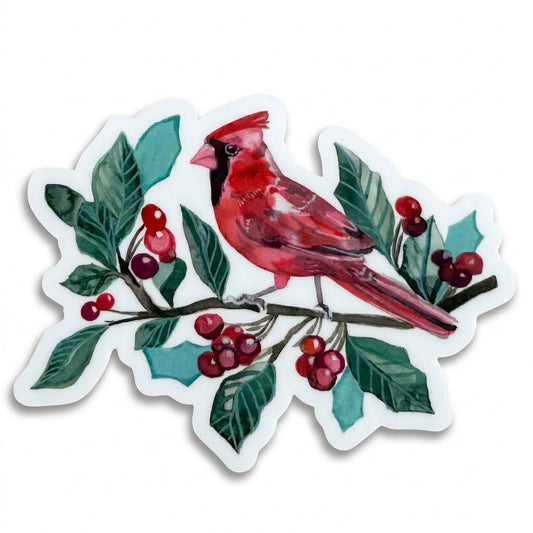 Vinyl Sticker; Cardinal in Berries - Made By Shellie