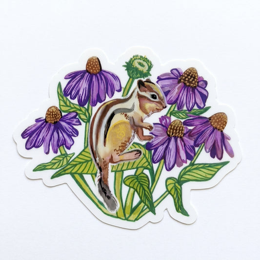 Vinyl Sticker; Chipmunk in Daisies - Made By Shellie