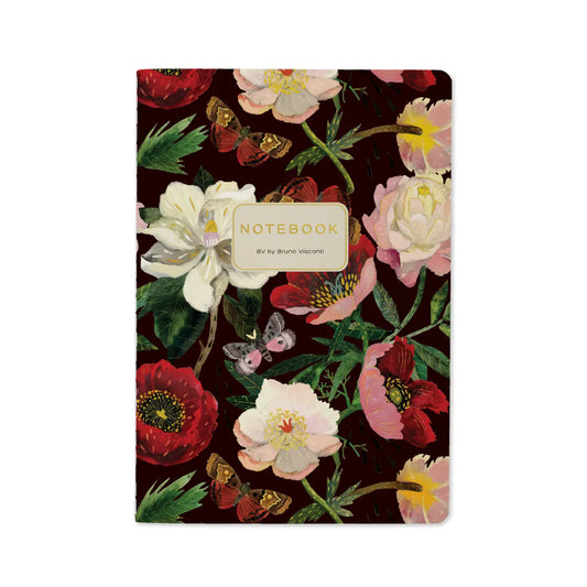 Notebook; Peonies On Black - BV by Bruno Visconti