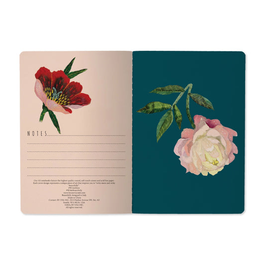 Notebook; Peonies On Black - BV by Bruno Visconti