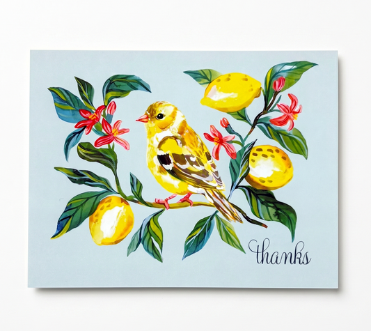 Greeting Card; Lemon and Bird Thanks - Made by Shellie