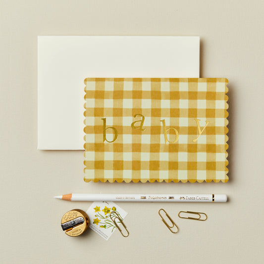 Baby Card; Mustard Gingham By Wanderlust Paper Co