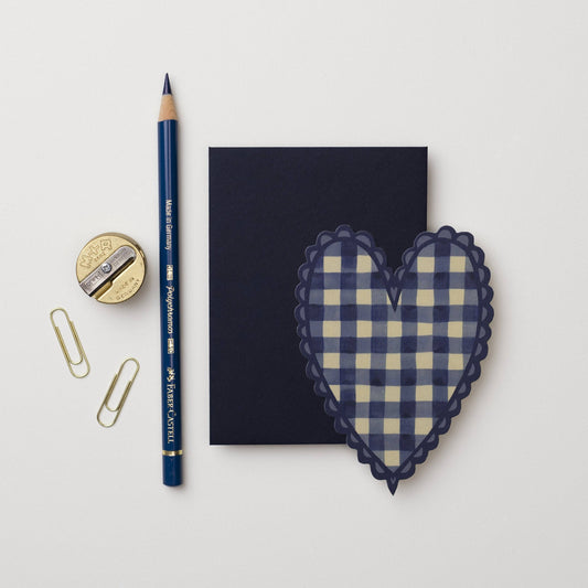 Mini Card; Blue Gingham Heart By Wanderlust Paper Co