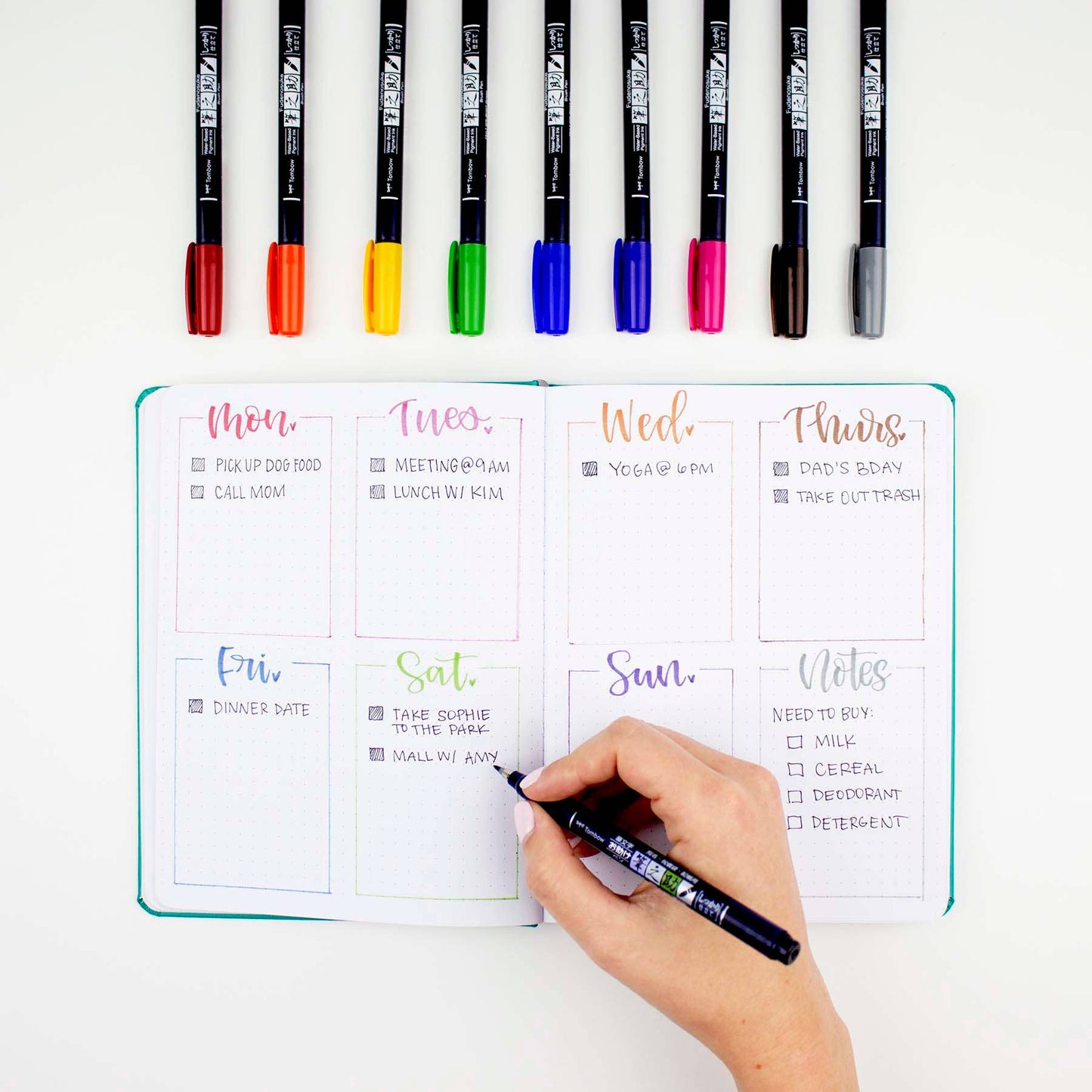 Tombow Fudenosuke Colors Calligraphy Brush Pens (10 Colors)