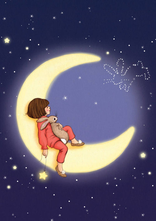 Belle & Boo Ltd Postcard; Moon Cuddle (Vintage Colors)