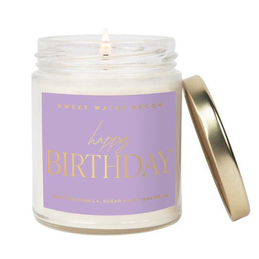 Soy Candle; Happy Birthday 9 oz (Gold Foil, Multi-layered Scent) By Sweet Water Decor