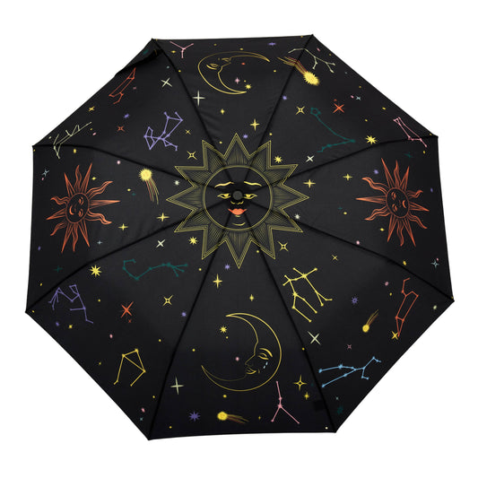 Original Duckhead Compact Umbrella; Zodiac Signs (Black, Eco-Friendly, Upcycled)